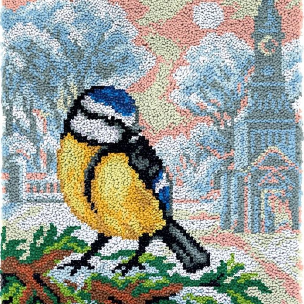 Winter Bird Church | Rug Making Latch Hooking Kit (52x38cm printed canvas)
